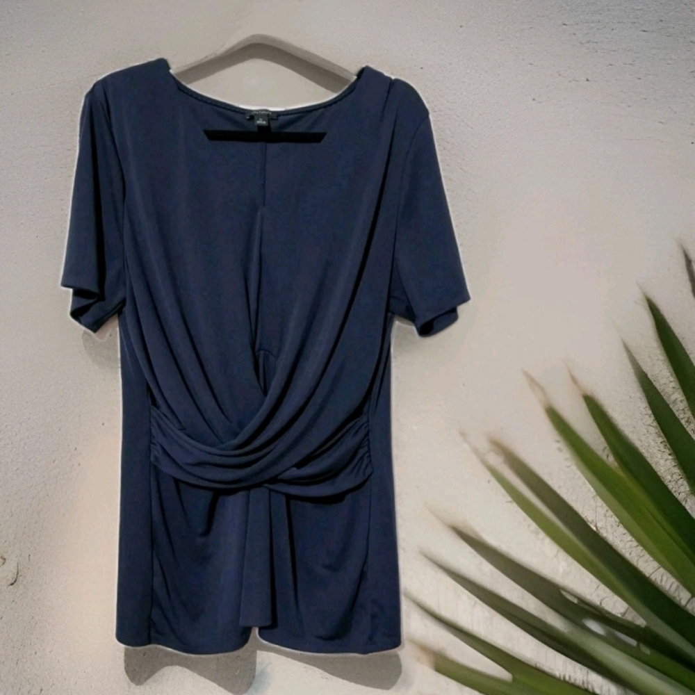 Ann Taylor Petite Navy Blue V-Neck Stretch Top Size PL